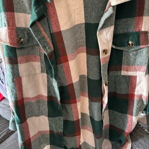 SHEIN Green and Brown Plaid Button Down Shirt